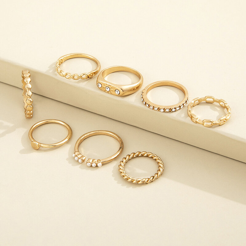 Oi homem 8 pçs/set micro-incrustado zircon sol pérola torção geometria anel feminino requintado elegante presente de casamento nupcial jóias