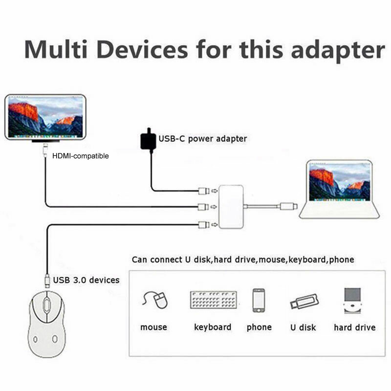 Adaptador usb tipo c thunderbolt, compatível com hdmi 4k, suporte para samsung dex, dock com pd para macbook pro/air 2021