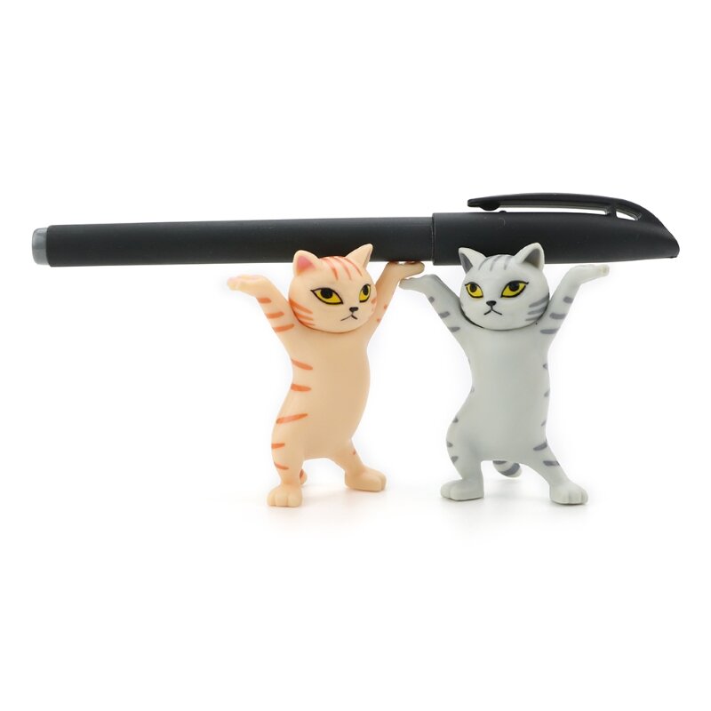 O gato levantou o caixão dançando caneta do gato suporte do telefone móvel ornamentos modelo artesanal