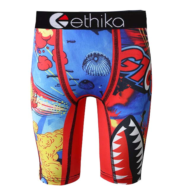 Ethika ethika esportes praia estilo dos homens quente marca boxer briefs poliéster perna longa tubarão ethika camuflagem impressão dos homens boxer briefs