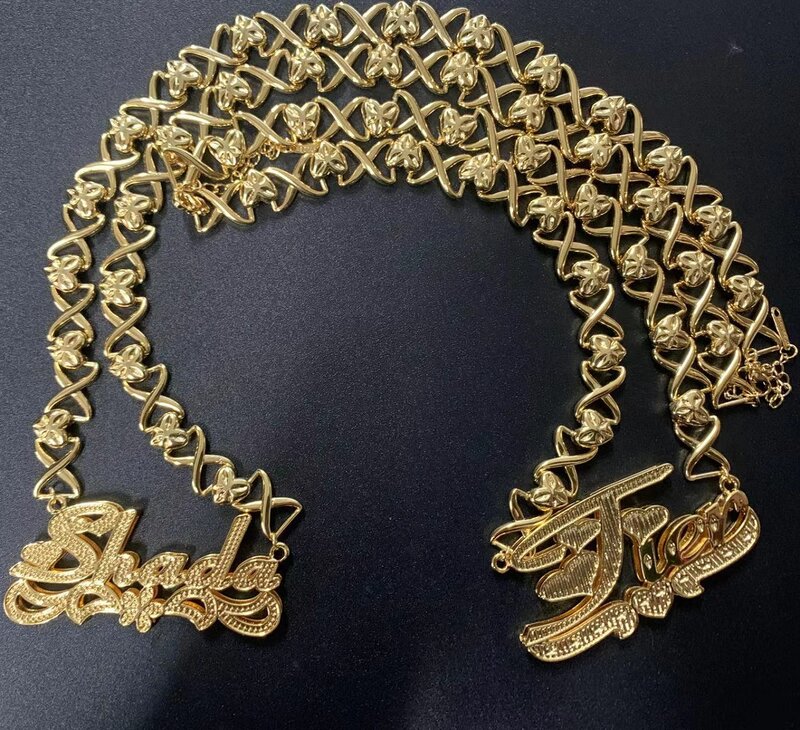 Colar xoxo com nome personalizado 3d, colar feminino com placa de identificação banhada a ouro e cobre