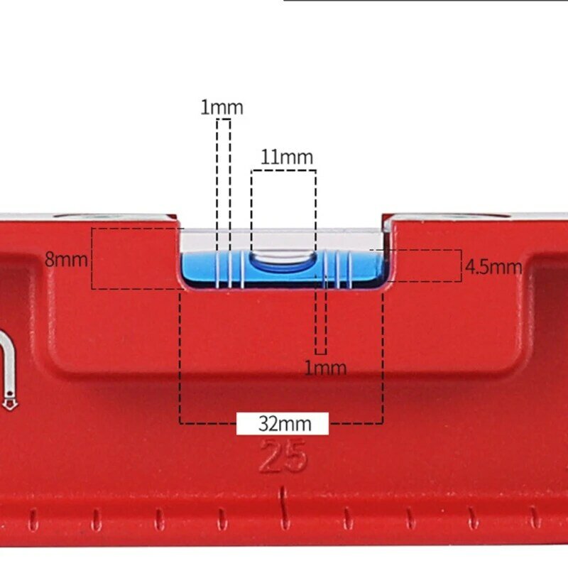Waterpas 45 °/90 °/180 ° Heavy Duty Aluminium Legering Magnetische Water Gauge Heerser Hoge Nauwkeurigheid meten