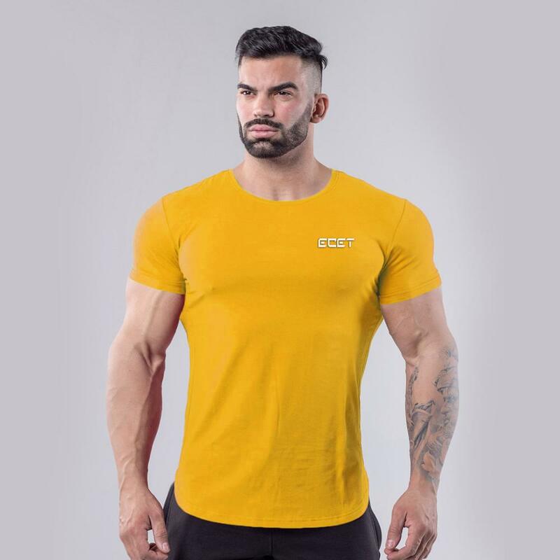 Kaus Katun Lengan Pendek Pria Baru 2018 Kaus Olahraga Kebugaran Gym Kaus Atasan Kaus Ramping Leher-o Cetak Kasual Musim Panas Pria