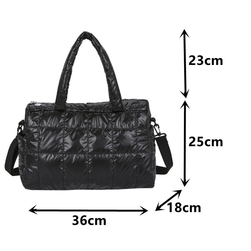 Zwarte Grote Schoudertas Handtassen Voor Vrouwen Gewatteerde Plaid Tote Bag Kwaliteit Nylon Messenger Bag Dames Big Size Ontwerp Crossbody Tas