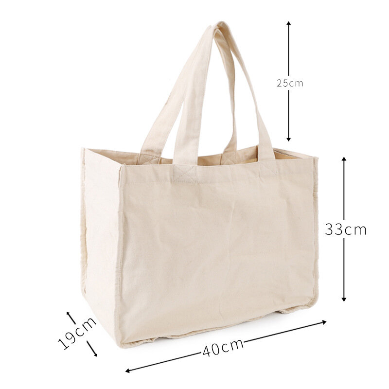Reusable Big Canvas Shopping Bag with 6 Side Pockets Washable ECO Large Cotton Bag Handbag for Shopping Market Canvas Bags