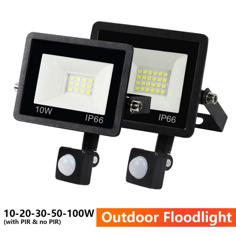 LED PIR Motion Sensor Floodlight สำหรับกลางแจ้งผนังสีขาวหรือสีดำ100W 50W 30W 20W 10W โคมไฟกันน้ำสวน Spotlight