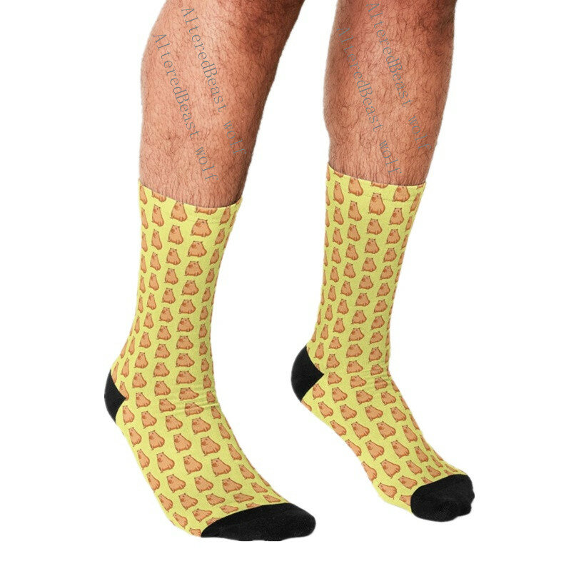 Men's Funny socks Capybara with a leaf Socks harajuku Men Happy hip hop Novelty cute boys Crew Casual Crazy Socks for men