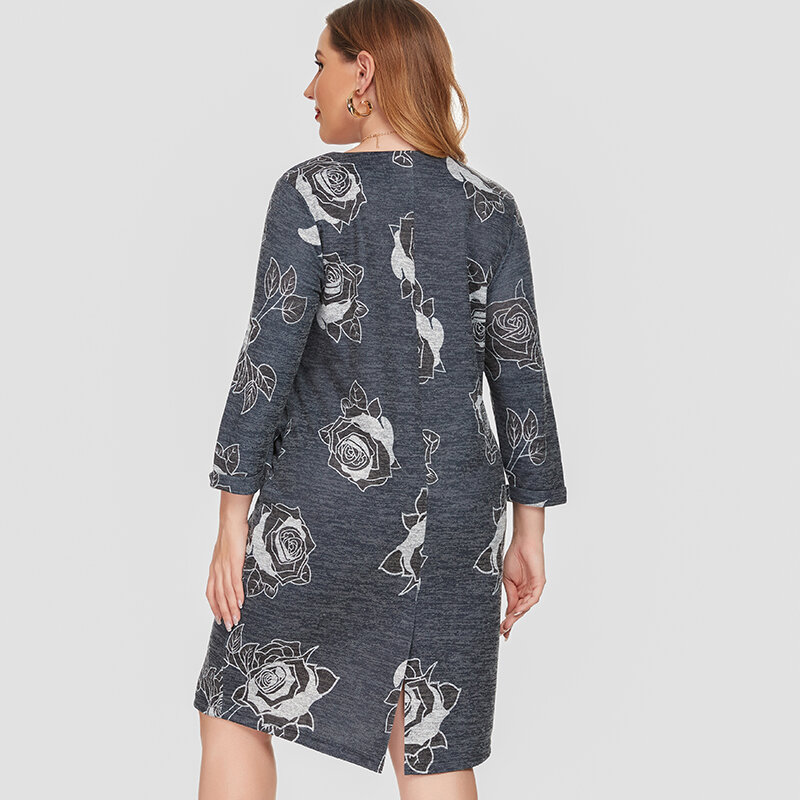 فستان نسائي طويل الأكمام مطبوع عليه أزهار موضة خريف 2020 ملابس للأمهات مقاس كبير فساتين نسائية 4XL 5XL 6XL