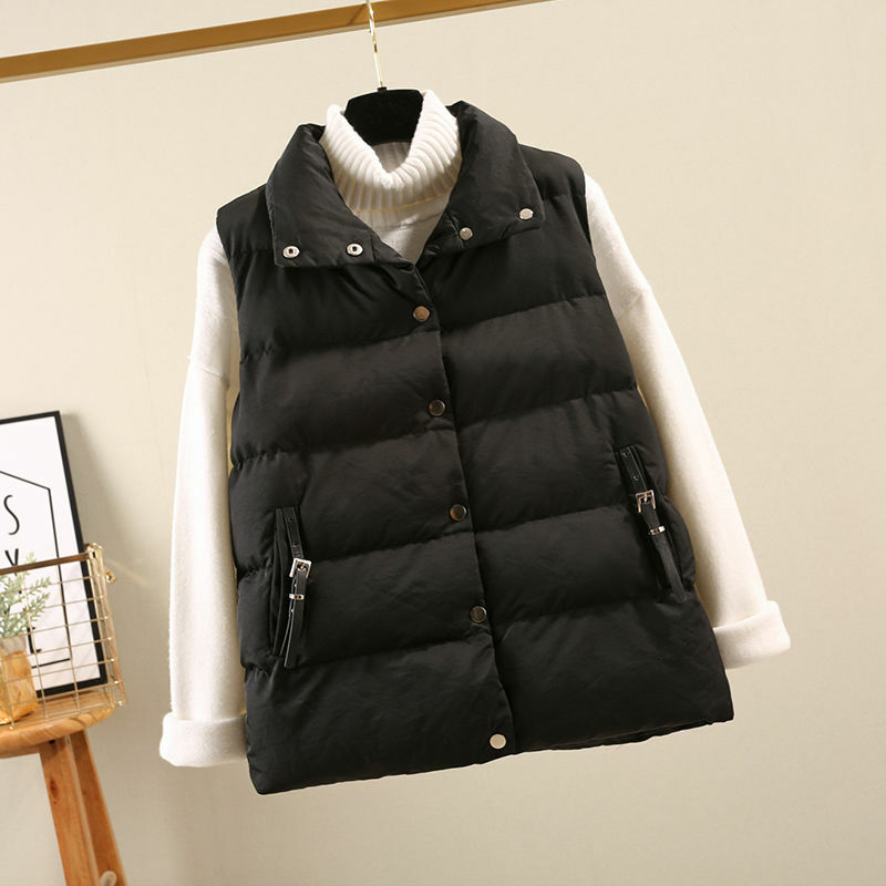Chaleco de algodón para mujer, chaqueta sin mangas de Color sólido, relleno, otoño e invierno, novedad