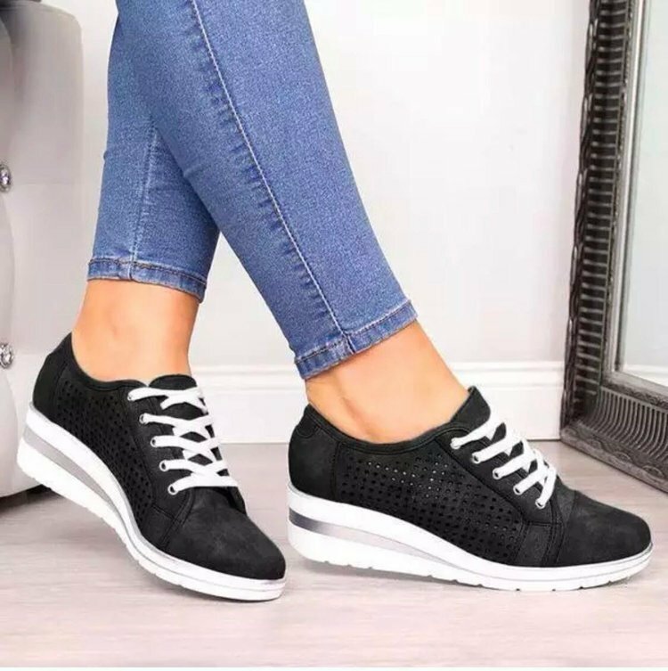 Zapatillas de lona informales para mujer, zapatos de cuña con plataforma transpirable, con punta puntiaguda, de malla de aire, para verano y otoño