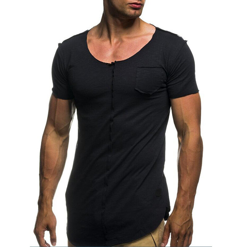 Verão novo camisetas masculinas cor sólida tendência fina casual de manga curta moda kk