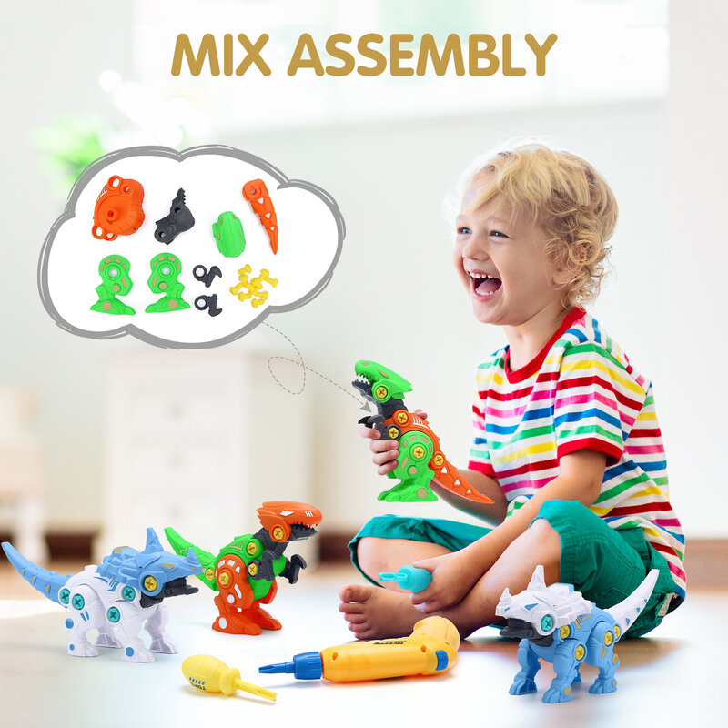 Juego de construcción de dinosaurios para niños, juguete educativo de diseño, destornillador, desmontaje, rompecabezas, Tiranosaurio Rex