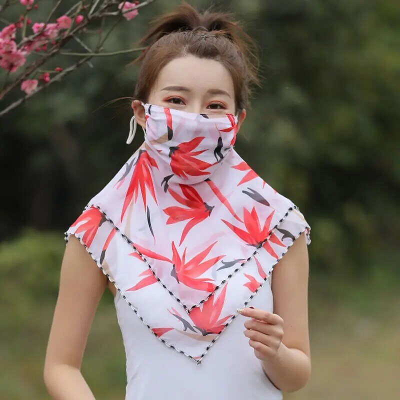 Máscara protetora de sol feminina, máscara de proteção respirável para o pescoço chiffon proteção uv para verão
