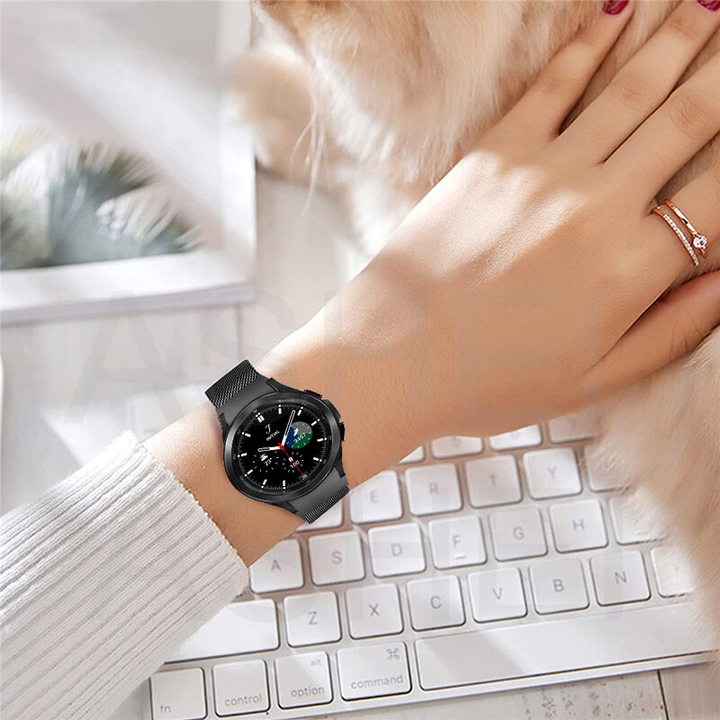 Часы No Gap Tali Logam untuk Samsung Galaxy Watch 4 Classic 46Mm 42Mm Steel Curved End Bracelet untuk Galaxy Watch4 40Mm 44Mm