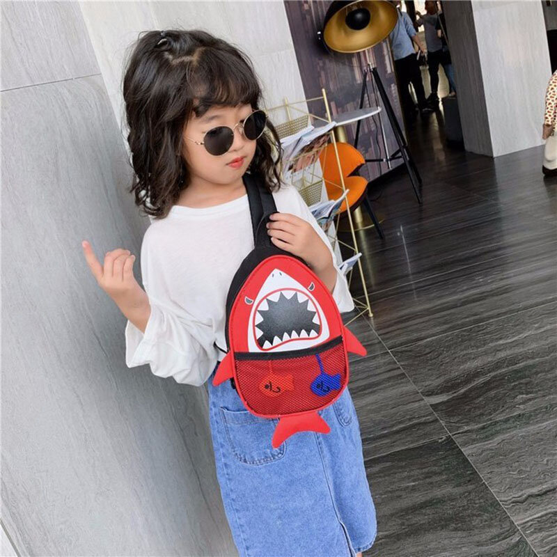 เอวกระเป๋าเด็กผู้หญิงกระเป๋าการ์ตูนเด็กกระเป๋าความจุสูงLittle Shark 3Dแพ็คผ้าใบCrossbodyกระเป๋าสำหรับ...
