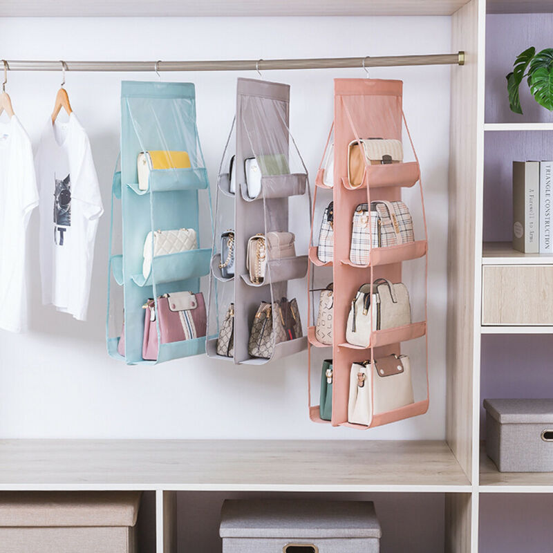 Novo 6/8 bolsos pendurado armário organizador claro dobrável bolsa titular guarda-roupa armários cabide saco de armazenamento espaço saver