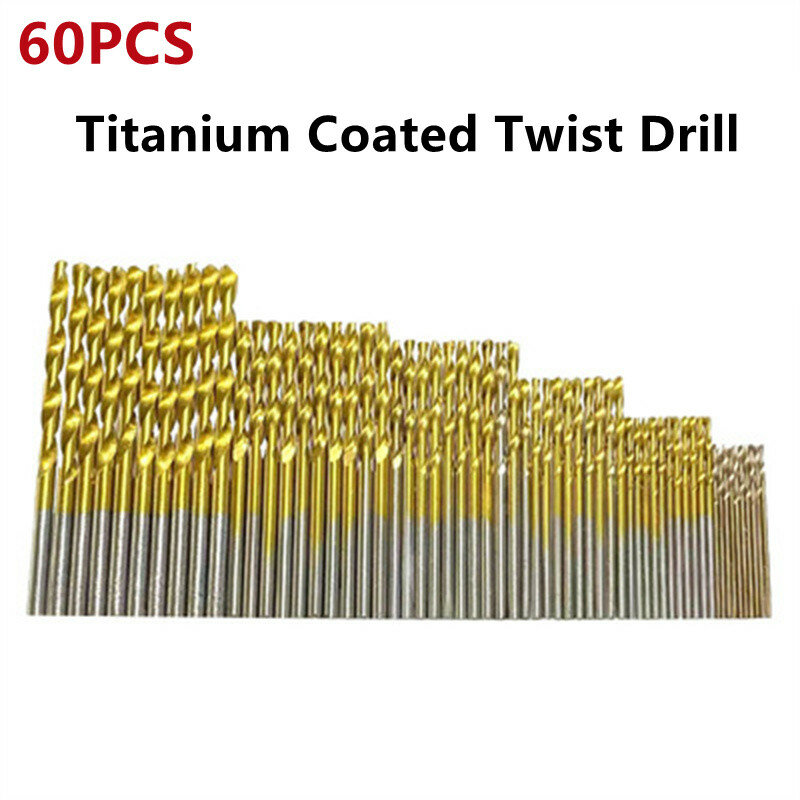 Juego de brocas helicoidales recubiertas de titanio, 60 piezas, 1,0mm-3,5mm, HSS, vástago recto, taladro eléctrico
