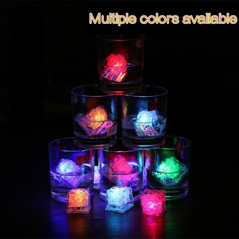 Cubitos de hielo con Flash LED, lámpara cuadrada brillante de colores para Bar, Club, boda, fiesta, decoración, 12 piezas, novedad