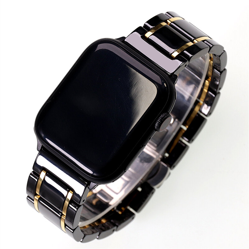 Luxe Gladde Band Voor Apple Horloge 6 5 44Mm 40Mm Iwatch 7 Se 41Mm 45Mm Keramische roestvrij Stalen Band Armband Armband Riem