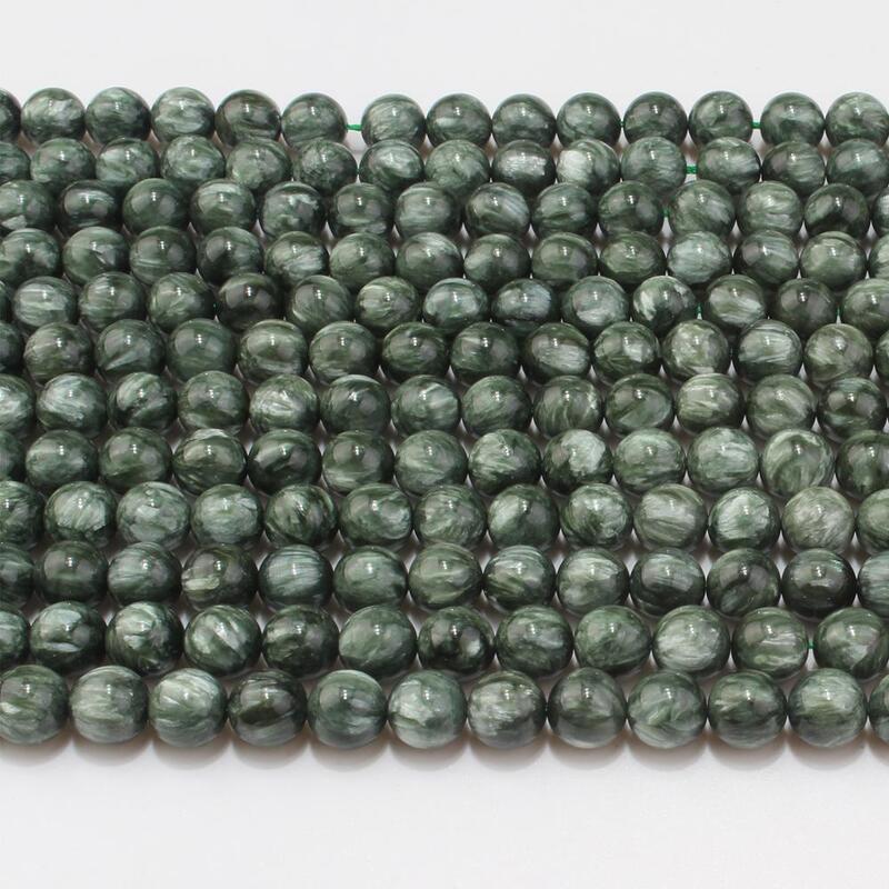 Pietra preziosa naturale della Seraphinite della Russia 6 8 10 12mm accessori rotondi verdi perline sottili collana braccialetto orecchino creazione di gioielli fai da te