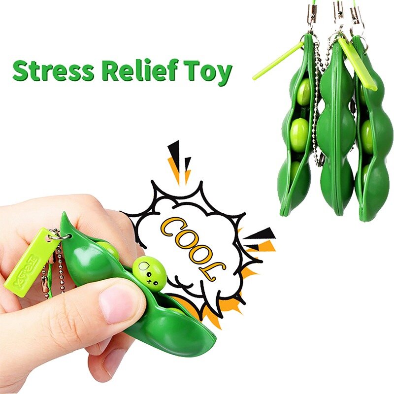 Brinquedo antistress edamame aliviar o estresse brinquedo adorável espremer feijão superfície emoção figet brinquedos chaveiro