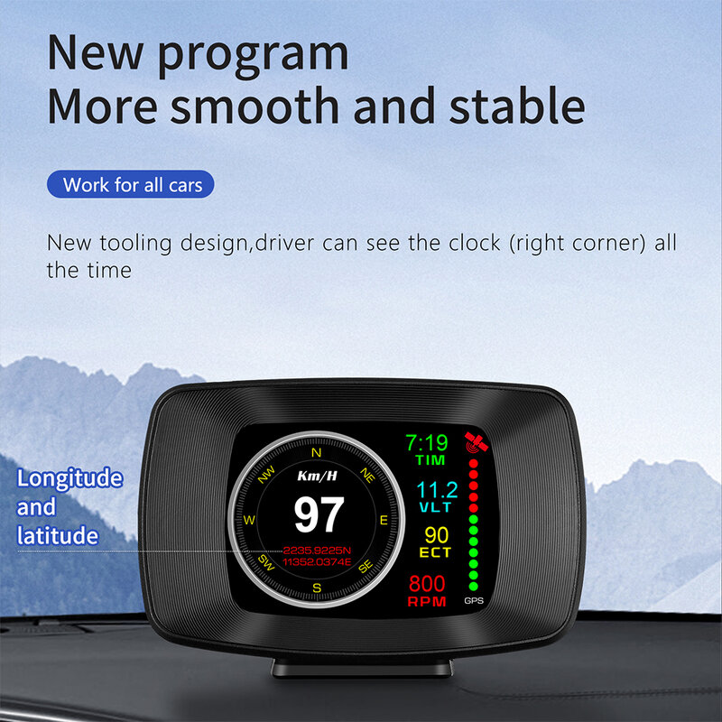 Carro hud head-up display carro inteligente digital multi-função p13 medidor de alarme medidor de temperatura digital tensão medidor de velocidade alarme