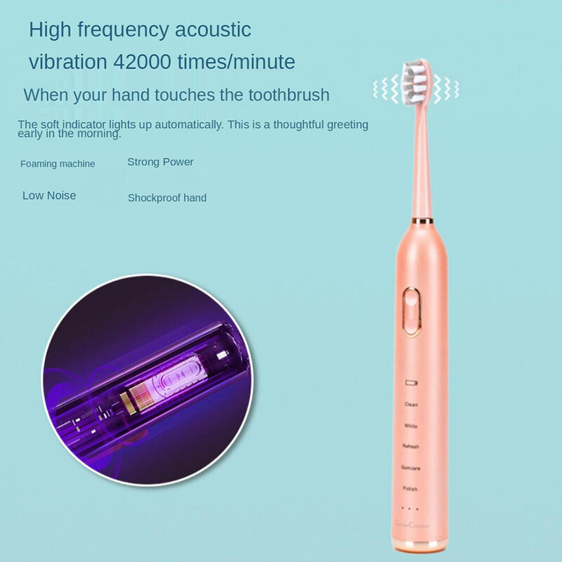 Javemay-cepillo de dientes eléctrico sónico IPX7, temporizador para adultos, 15 modos, Cargador USB, cabezales de repuesto de cepillo de dientes recargables