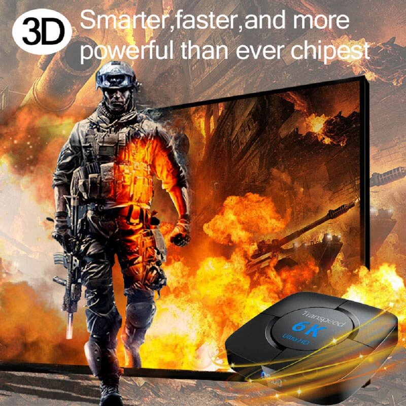 Transpeed Android 10,0 caja de TV el asistente de voz de 6K 3D Wifi 2,4G y 5,8G 4GB RAM 32G 64G reproductor de medios muy rápido camiseta con caja