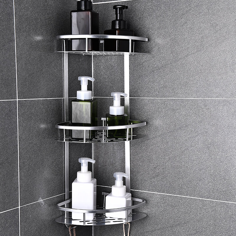 Étagère d'angle de salle de bain en aluminium, caddie de douche sans perforation, se fixe avec un adhésif, convient aussi comme panier de rangement dans la cuisine