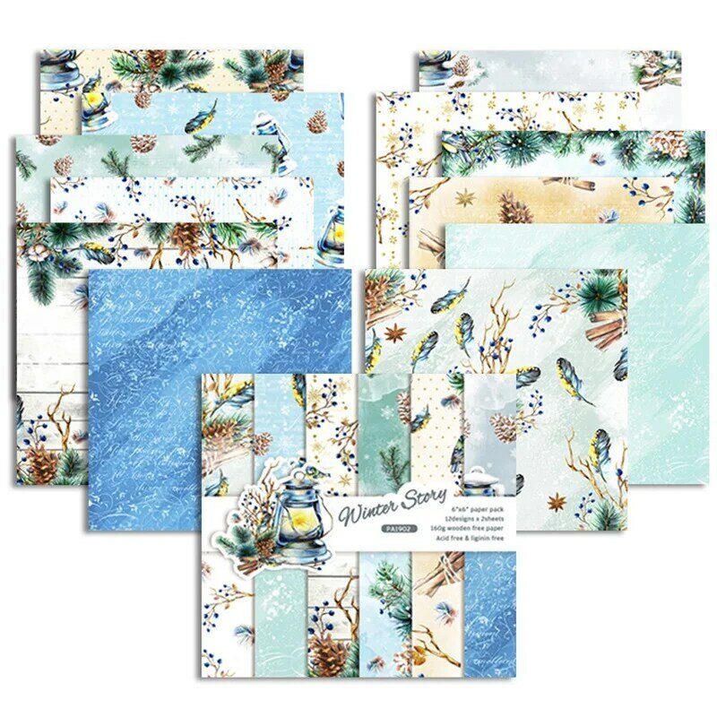 24 Sheet/Set 6.6inch Background Paper Pad Winter Christmas Series Scrapbooking For Cards Invitation Making Decor Cardstock 2019