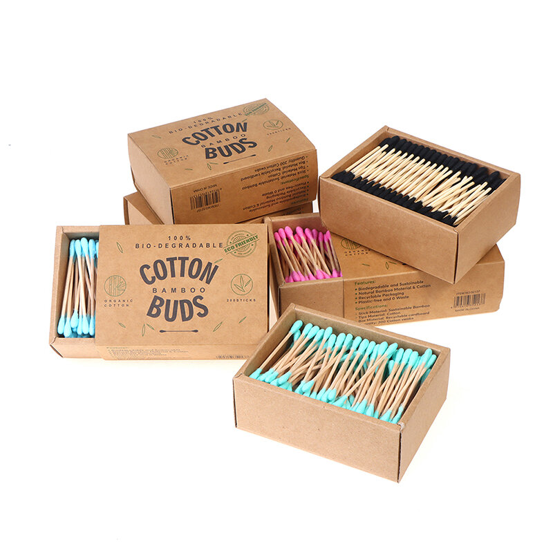 200PCS/Box Double Head Cotton Swab Bamboo Sticks Cotton Swab Disposable Buds Cotton For Beauty Makeup Nose Ears Cleaning
