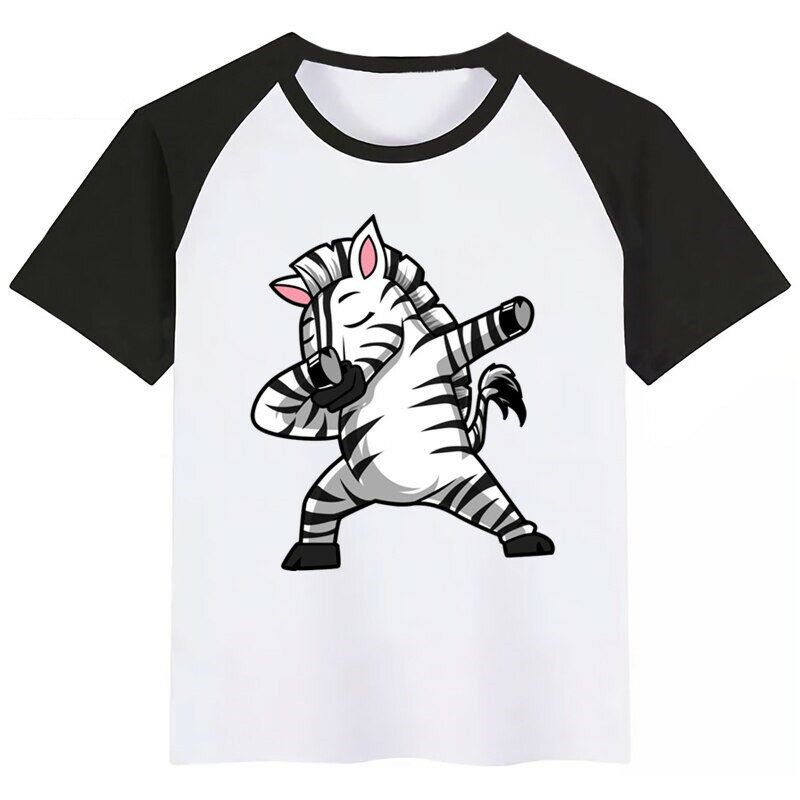 Dabbing Zebra Boy T-Shirt Child Short Sleeve Printed Boy Outfit Kids White Top Boys Tops Kid T Shirts New Summer Tshirt