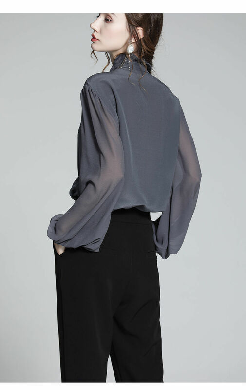 Silk shirt women's 2021 summer new design sense niche ruffled French shirt mulberry silk foreign style shirt