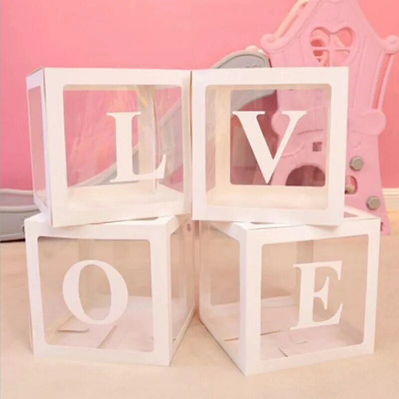 Boîte à ballons transparente avec lettres, accessoires, décoration pour mariage, premier anniversaire, fête prénatale