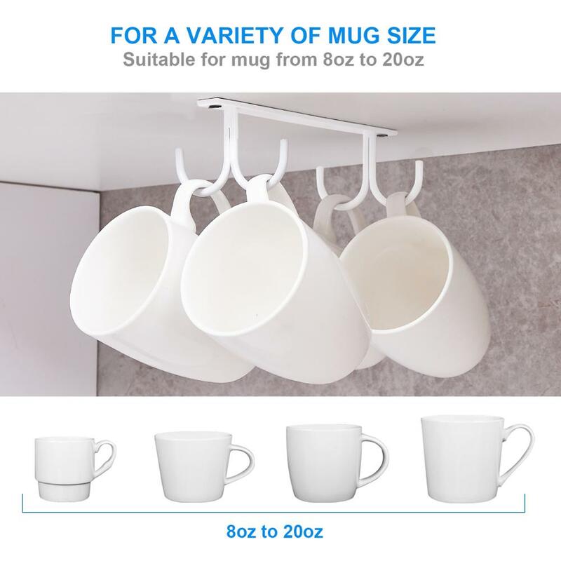 Estante para tazas debajo del gabinete, soporte para tazas de café, 12 ganchos para tazas debajo del estante, gancho de secado para Bar, cocina, blanco