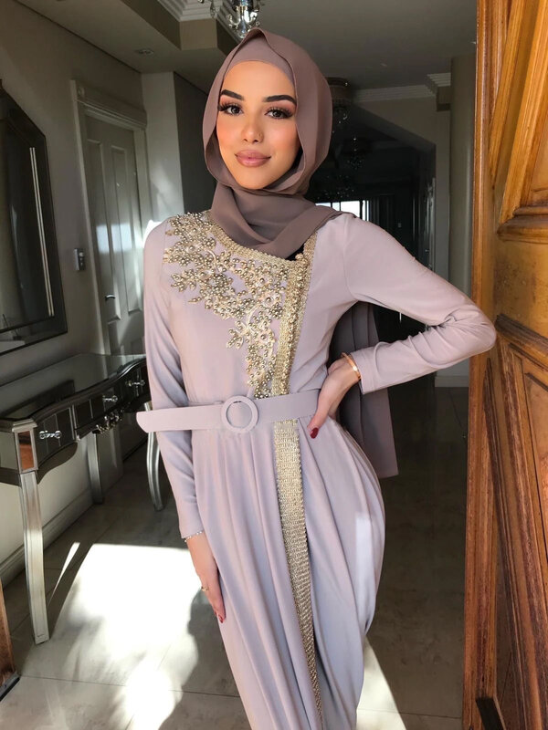 Gaun Penuh Sabuk Abaya Sulaman Muslim Vestidos Cardigan Kimono Vetement Gaun Jubah Panjang Jubah Timur Tengah Lebaran Ramadan Islami