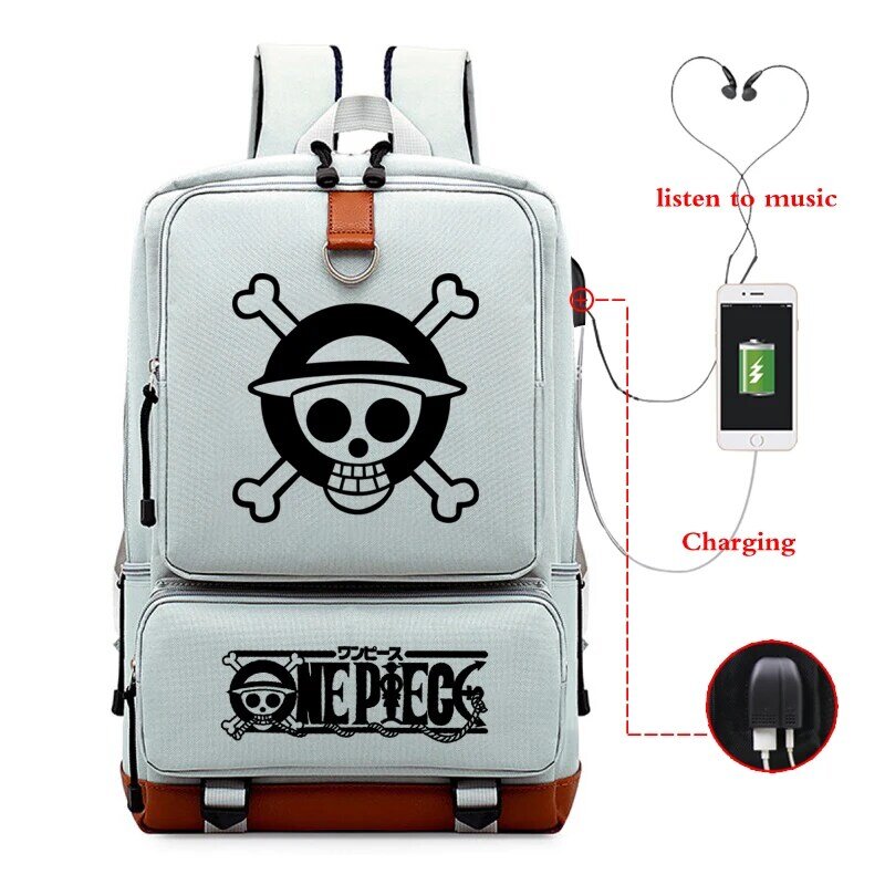 Styl japoński plecak Anime One Piece plecaki o dużej pojemności plecak podróżny dla studenta torba na komputer Usb do ładowania Bagpack
