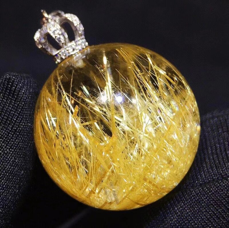 Natürliche Gold Rutilquarz Runde Kugel Anhänger 21mm Reichen Kristall Rutilated Schmuck Frauen Männer Brasilien AAAAAA
