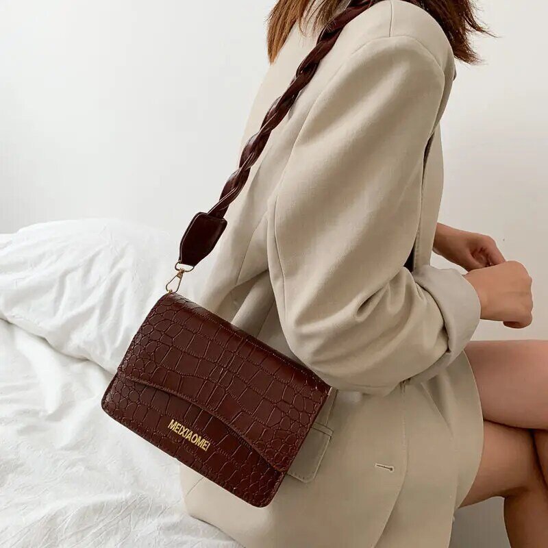 Новая модная женская маленькая квадратная сумка через плечо из искусственной кожи, женские сумки с клапаном, винтажная женская сумка-мессе...