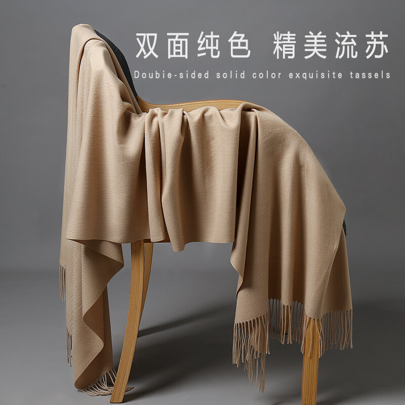 Bufanda de doble cara para mujer, chal de lana de Cachemira de imitación Roja China, marca de lujo, Unisex, Otoño e Invierno