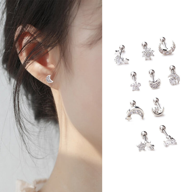 1 pc Surgical Steel Heart Crystal Piercing Earrings Flower Small Helix Tragus Stud Bar Cartilage Puncture Jewelry