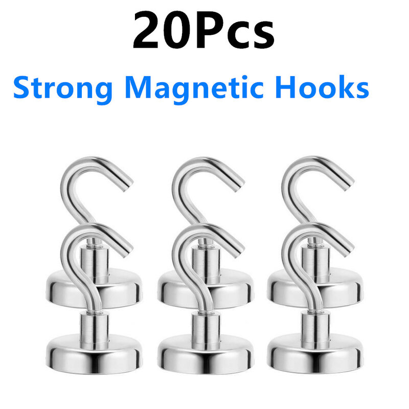 20Pcs Strong Magnetic Hooks Heavy Duty HooksแขวนผนังKey Coatถ้วยแขวนแขวนสำหรับHome Kitchen Storage Organization