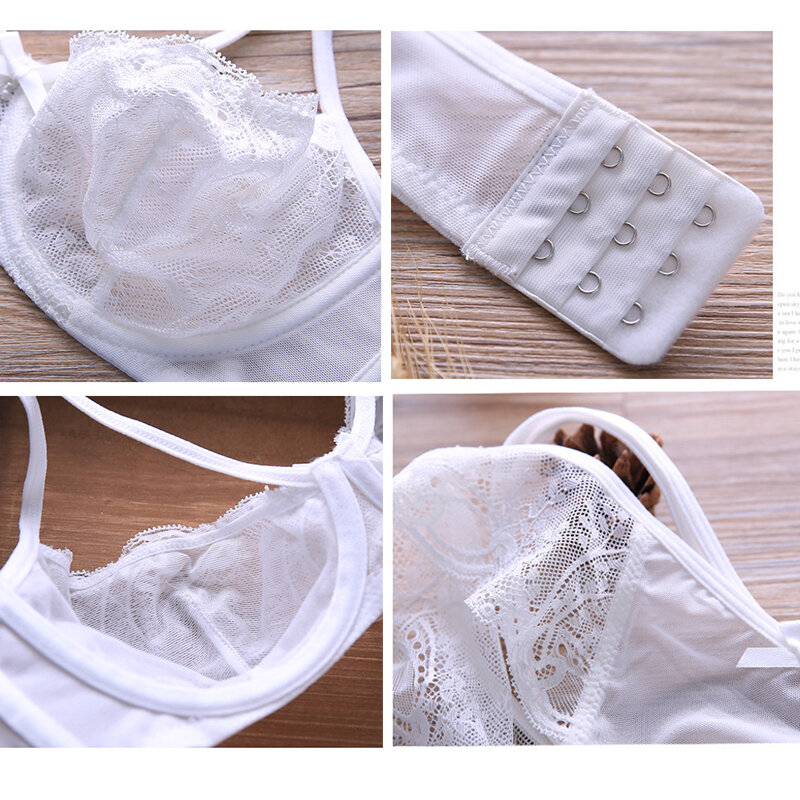 Underwear Women set Ultrathin Bra & Brief Sets Transparent Lace Push Up Bra 2 Piece Set Black White Sexy Lingerie