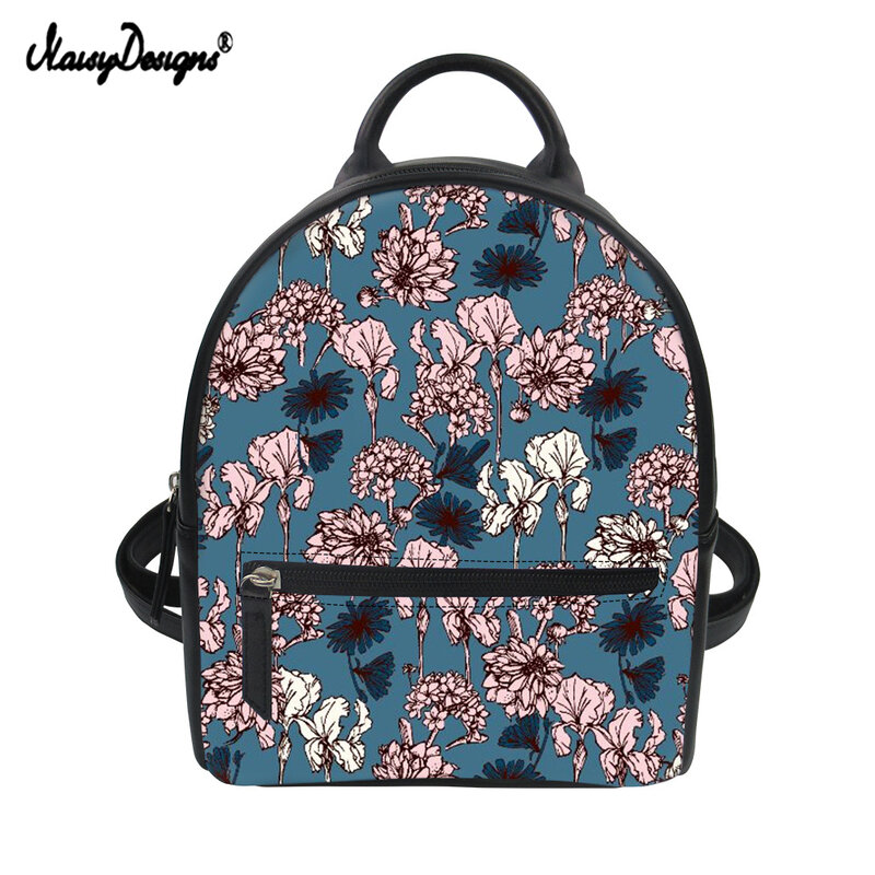 NOISYDESIGNS-Mini mochila de piel sintética con diseño de flores coloridas para mujer, bolso de día para viaje al aire libre, Estilo Vintage