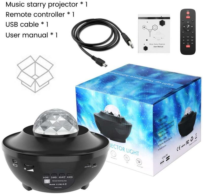 Proyector de cielo estrellado colorido, lámpara de proyección romántica con Bluetooth, USB, Control de voz, reproductor de música, luz nocturna estrellada