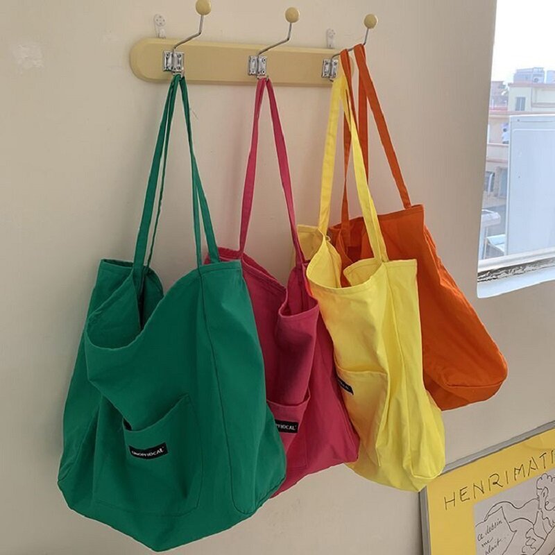 Płócienna torba na zakupy dla kobiet różowy zielony pomarańczowy żółty torba na książki dla dziewczynki 2021 nowy Trend duża pojemność torebka Tote And Shopper