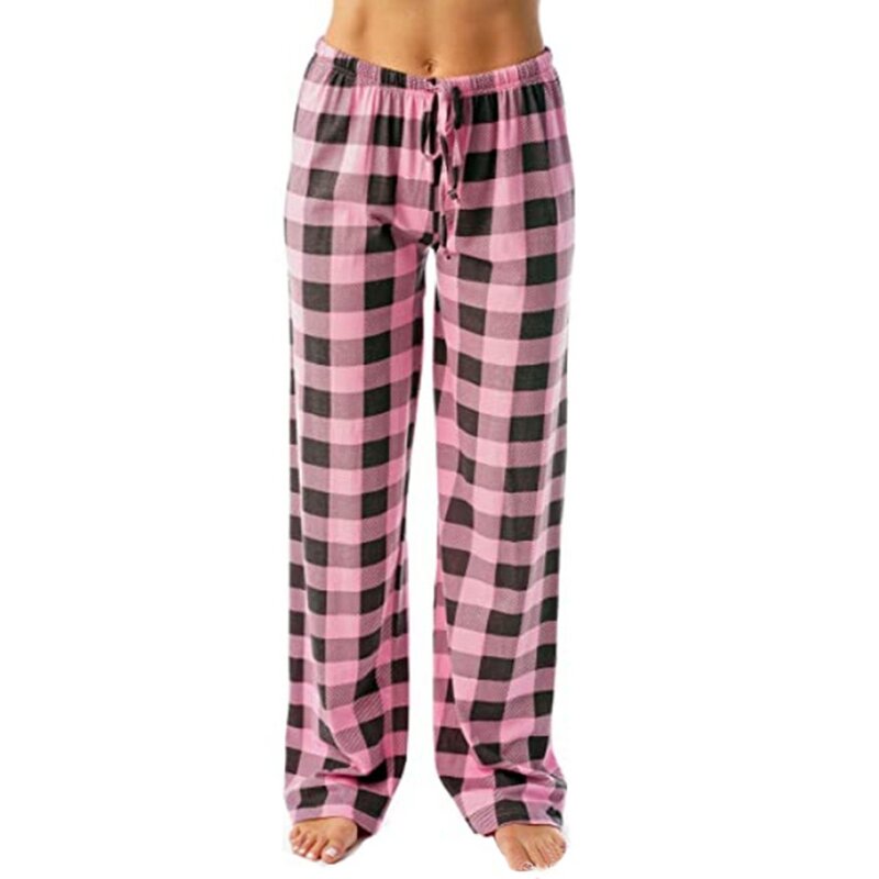 Womens plaid sweatpants outono bottoms confortável cordão cintura elástica workout joggers calças largas perna loungewear pijamas