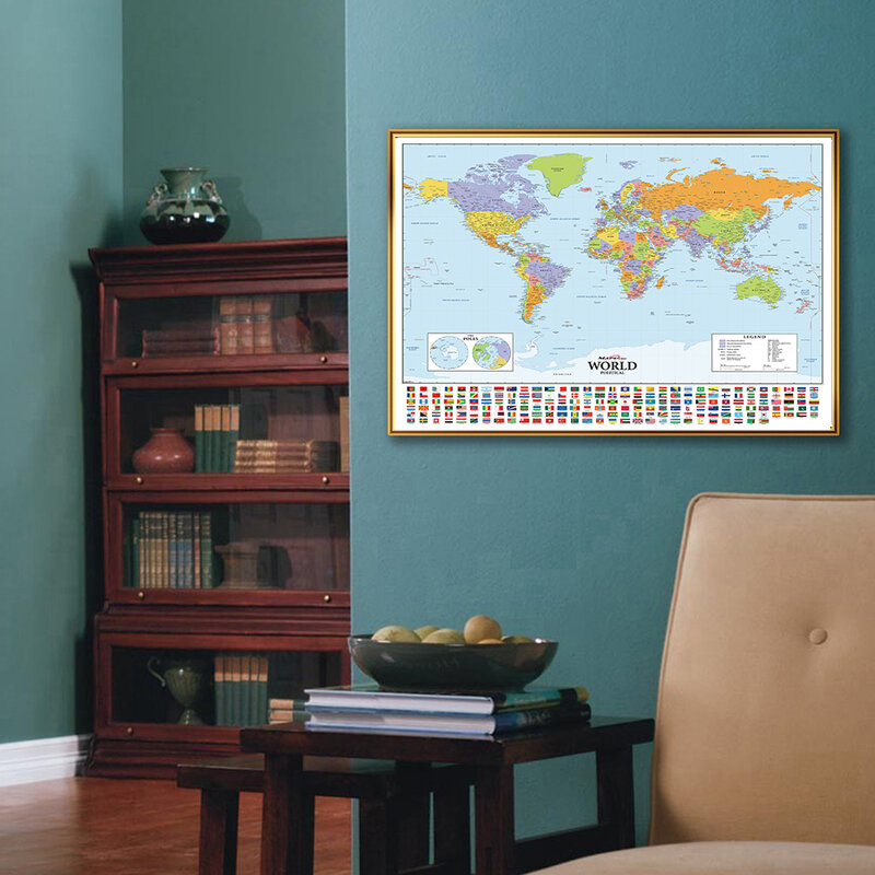 Картина на холсте «политическая карта мира», настенный художественный постер для гостиной, классной комнаты, домашний декор, детские школь...