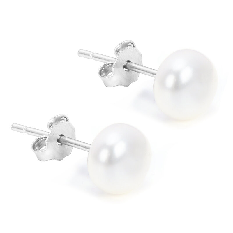 Pendiente de perlas naturales para mujer o niña, aretes de tuerca de perlas de agua dulce de Plata de Ley 925, pendientes de moda, Idea de regalo