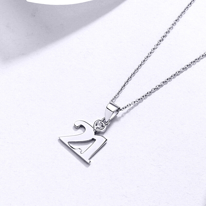 Sodrov 925 Sterling Silver Number 21 Pendant Necklace for Women Chain Necklace Simple Necklace Jewelry